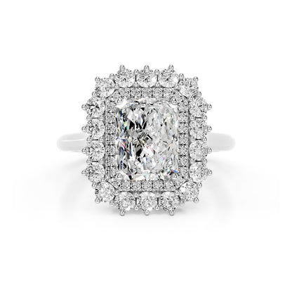 Double Halo Radiant Lab Diamond Ring in Platinum 4 Prong Setting - Neoshine