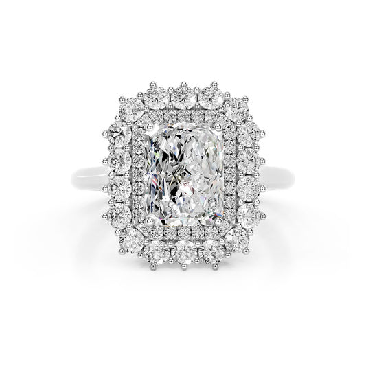 Double Halo Radiant Lab Diamond Ring in Platinum 4 Prong Setting - Neoshine