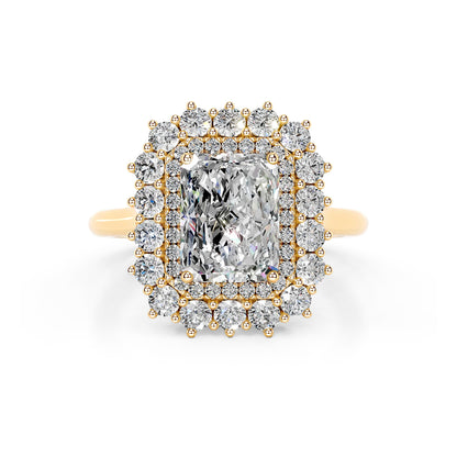Double Halo Radiant Lab Diamond Ring in 18K Yellow Gold 4 Prong Setting - Neoshine