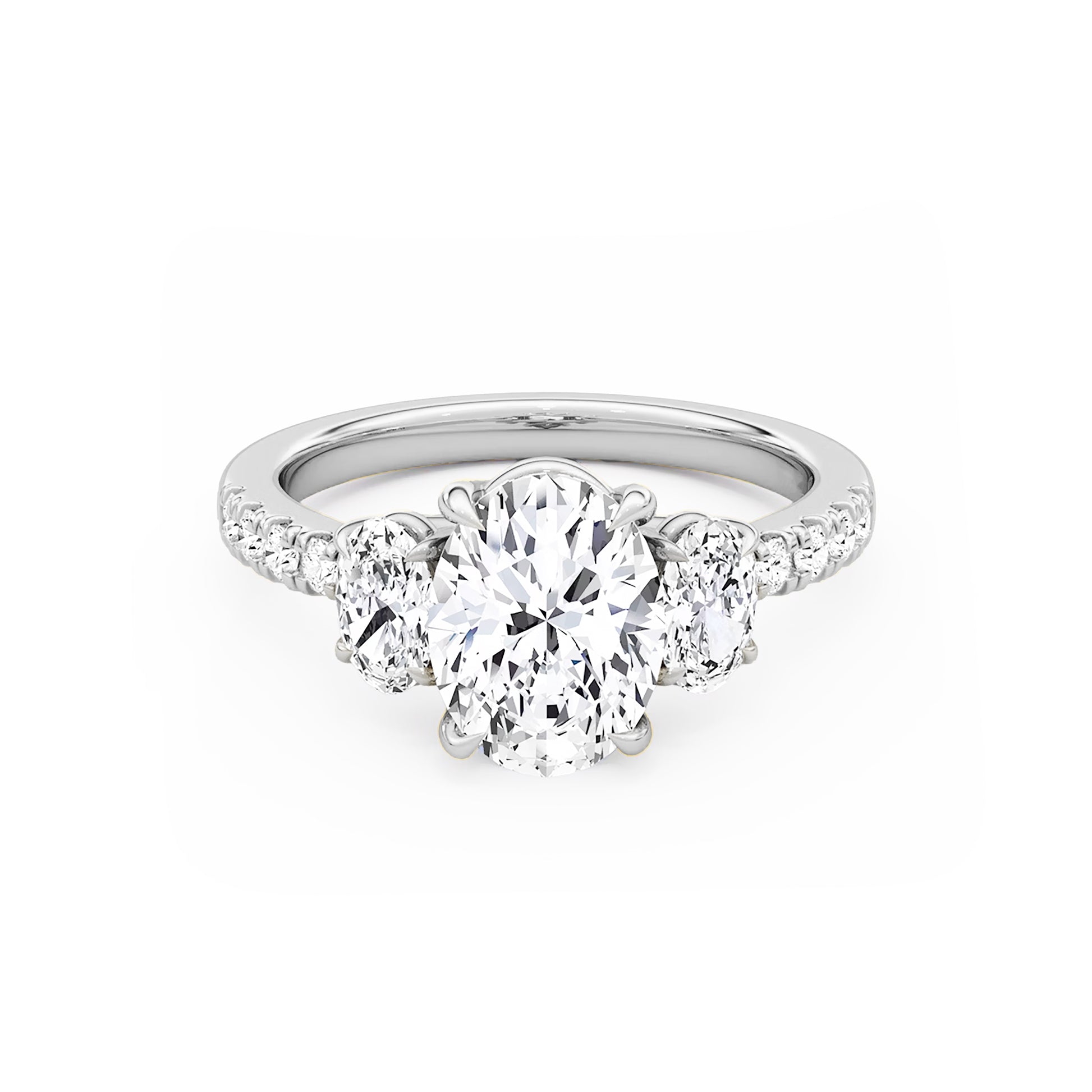 Three Stone Oval Lab Diamond Ring in Platinum 4 Prong Setting - Neoshine