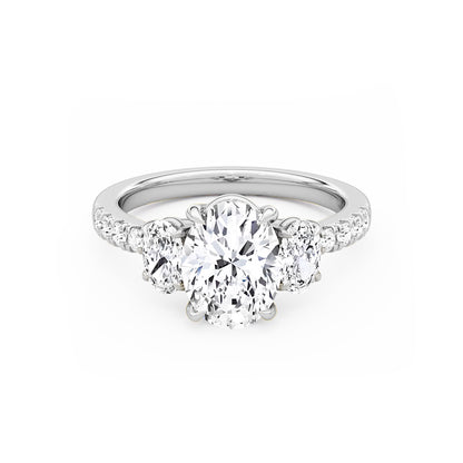 Three Stone Oval Lab Diamond Ring in Platinum 4 Prong Setting - Neoshine