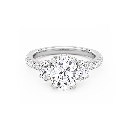 Three Stone Oval Lab Diamond Ring in Platinum 4 Prong Setting - Neoshine