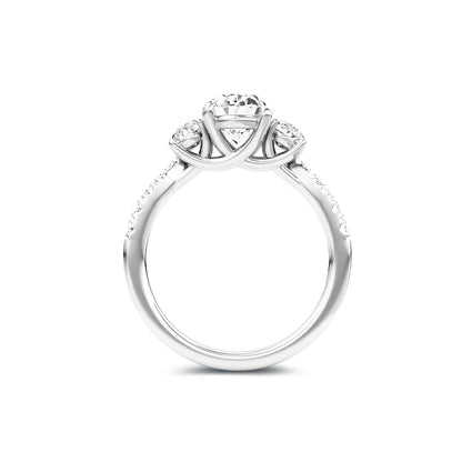 Three Stone Oval Lab Diamond Ring in Platinum 4 Prong Setting - Neoshine