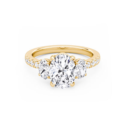 Three Stone Oval Lab Diamond Ring in 18K Yellow Gold 4 Prong Setting - Neoshine