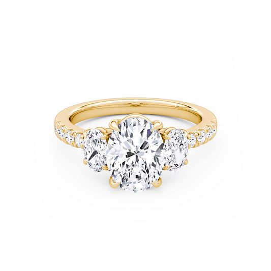 Three Stone Oval Lab Diamond Ring in 18K Yellow Gold 4 Prong Setting - Neoshine