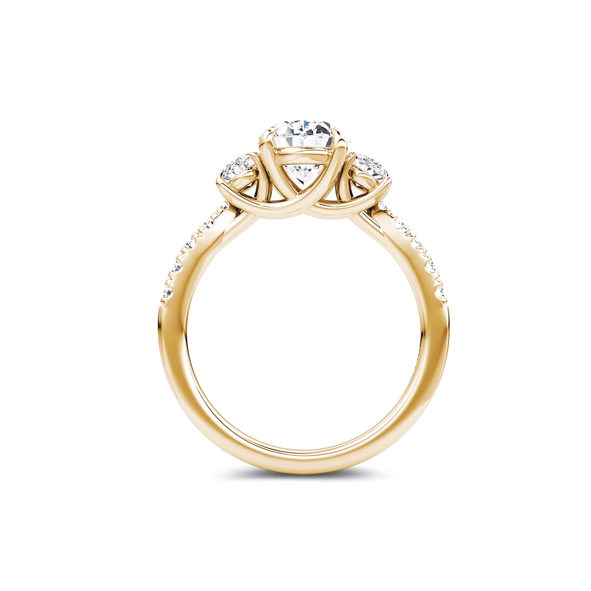 Three Stone Oval Lab Diamond Ring in 18K Yellow Gold 4 Prong Setting - Neoshine