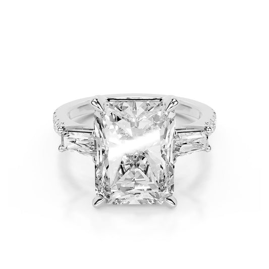 Three Stone Radiant Lab Diamond Ring in Platinum 4 Prong Setting - Neoshine