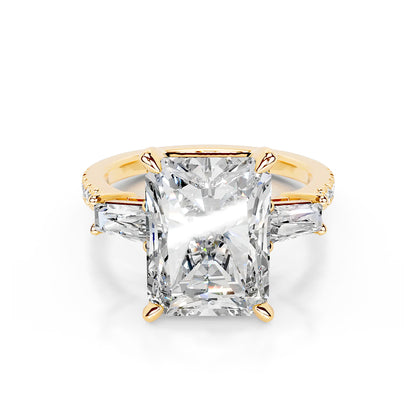 Three Stone Radiant Lab Diamond Ring in 18K Yellow Gold 4 Prong Setting - Neoshine