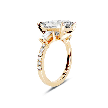 Three Stone Radiant Lab Diamond Ring in 18K Yellow Gold 4 Prong Setting - Neoshine