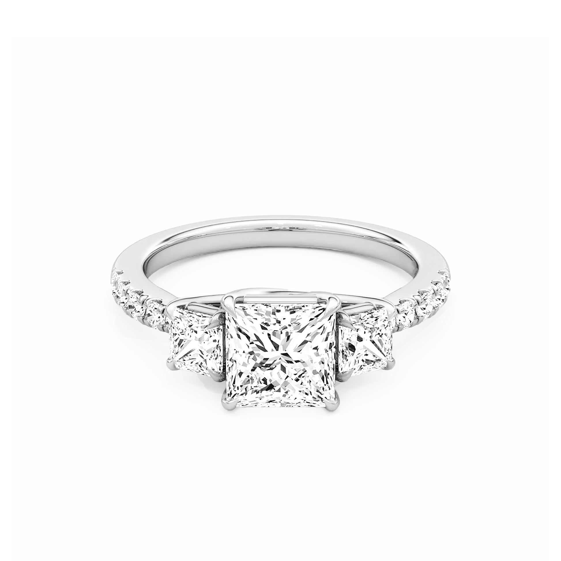 Three Stone Princess Lab Diamond Ring in Platinum 4 Prong Setting - Neoshine
