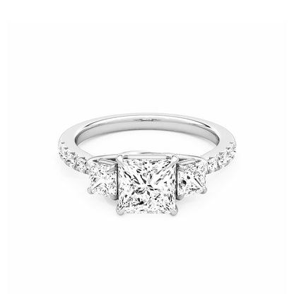 Three Stone Princess Lab Diamond Ring in Platinum 4 Prong Setting - Neoshine