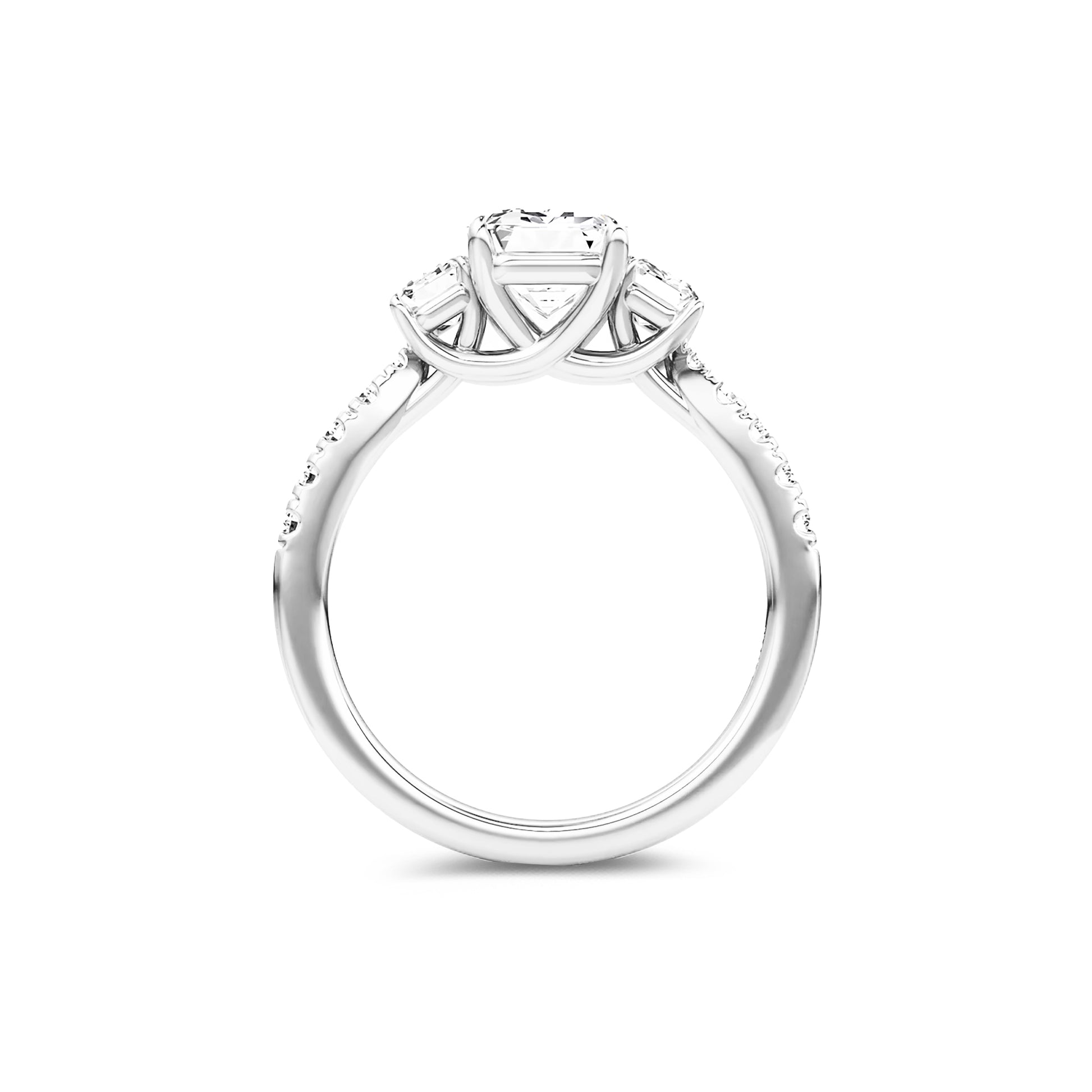 Three Stone Emerald Lab Diamond Ring in Platinum 4 Prong Setting - Neoshine