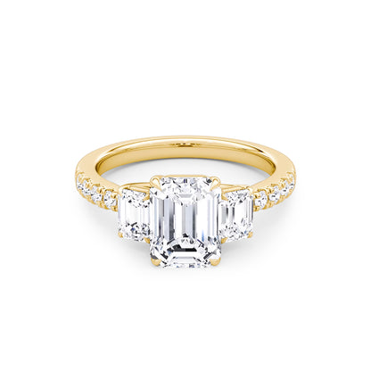 Three Stone Emerald Lab Diamond Ring in 18K Yellow Gold 4 Prong Setting - Neoshine