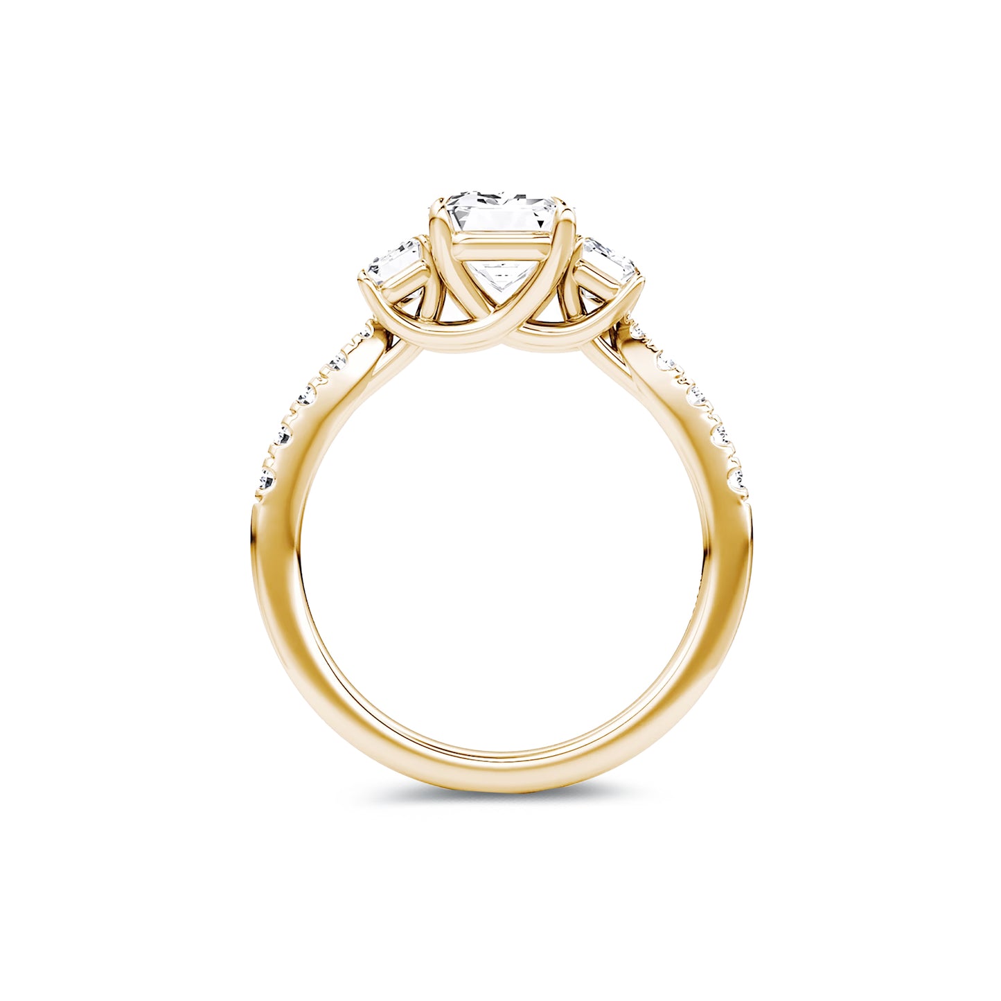 Three Stone Emerald Lab Diamond Ring in 18K Yellow Gold 4 Prong Setting - Neoshine