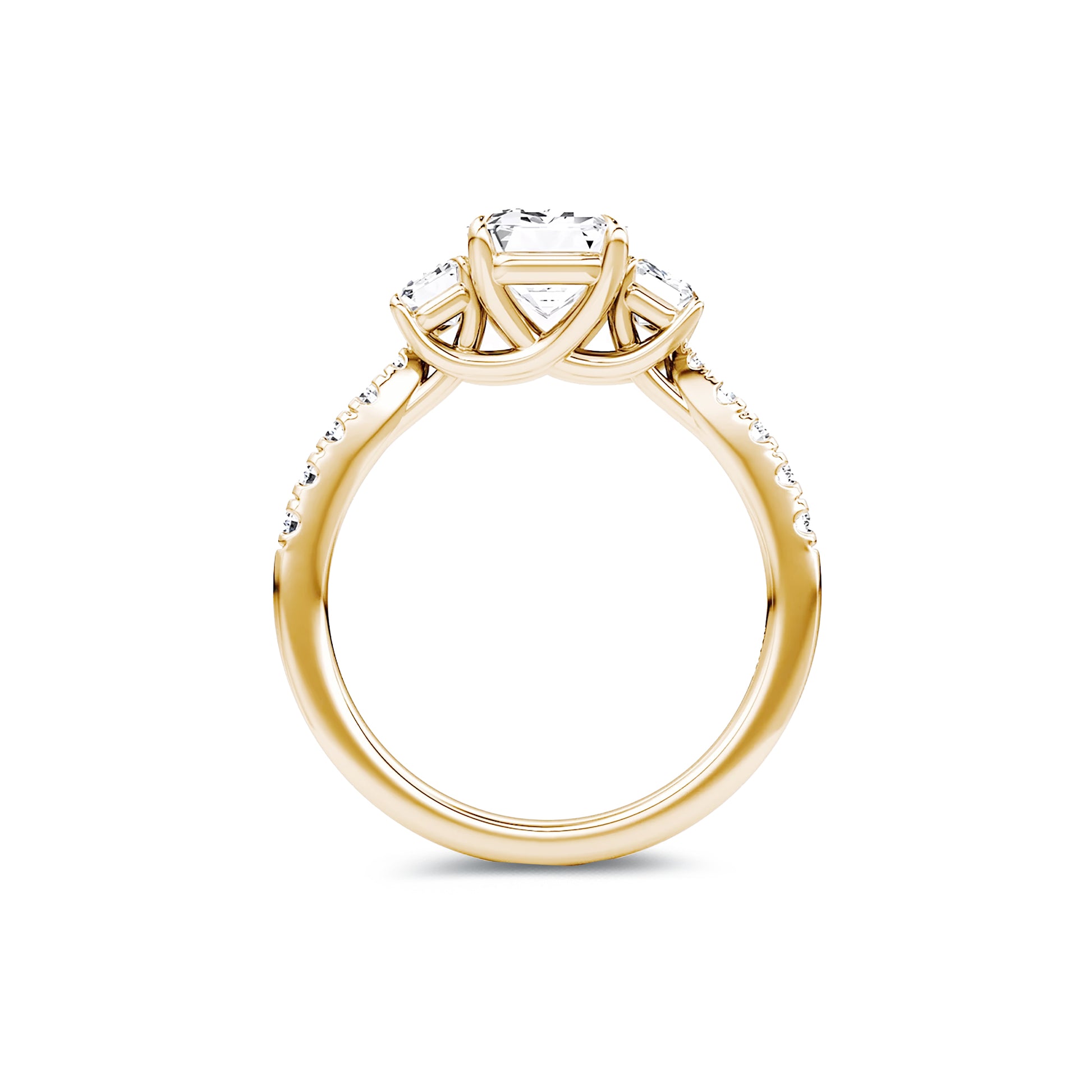 Three Stone Emerald Lab Diamond Ring in 18K Yellow Gold 4 Prong Setting - Neoshine