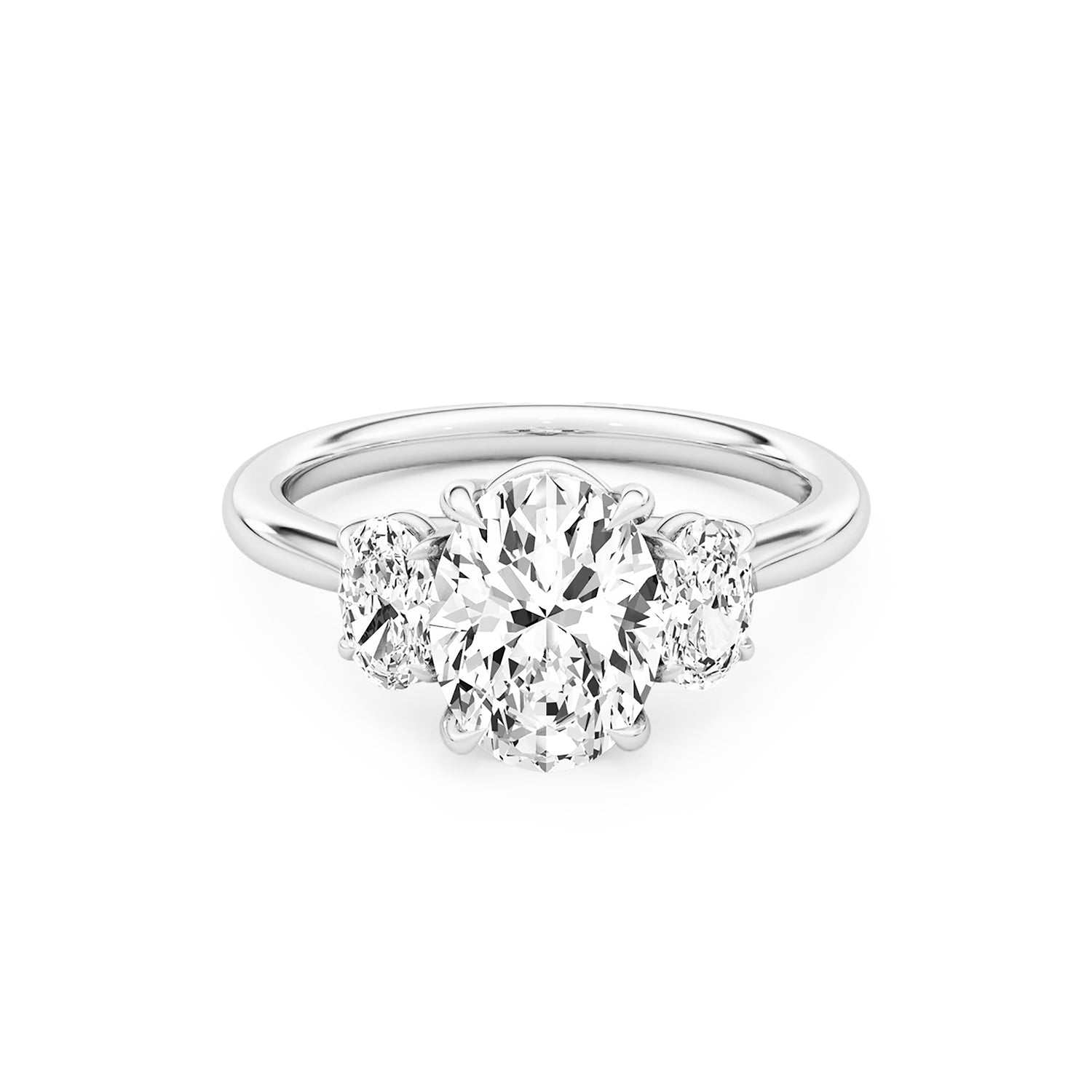 Three Stone Oval Lab Diamond Ring in Platinum 4 Prong Setting - Neoshine