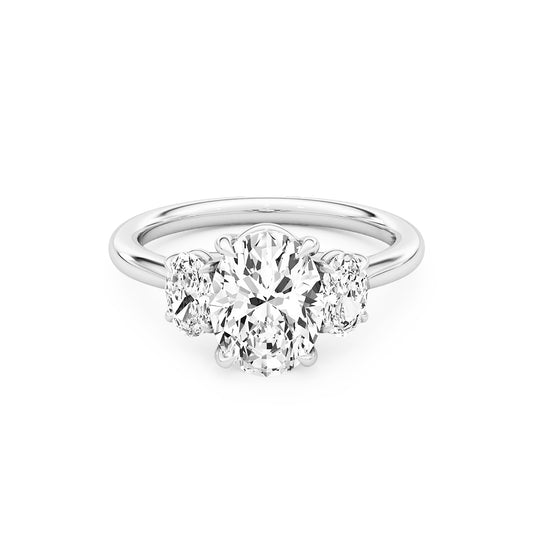 Three Stone Oval Lab Diamond Ring in Platinum 4 Prong Setting - Neoshine
