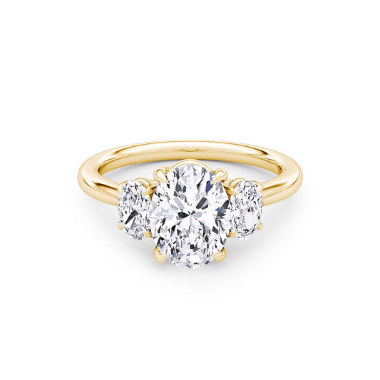 Three Stone Oval Lab Diamond Ring in 18K Yellow Gold 4 Prong Setting - Neoshine
