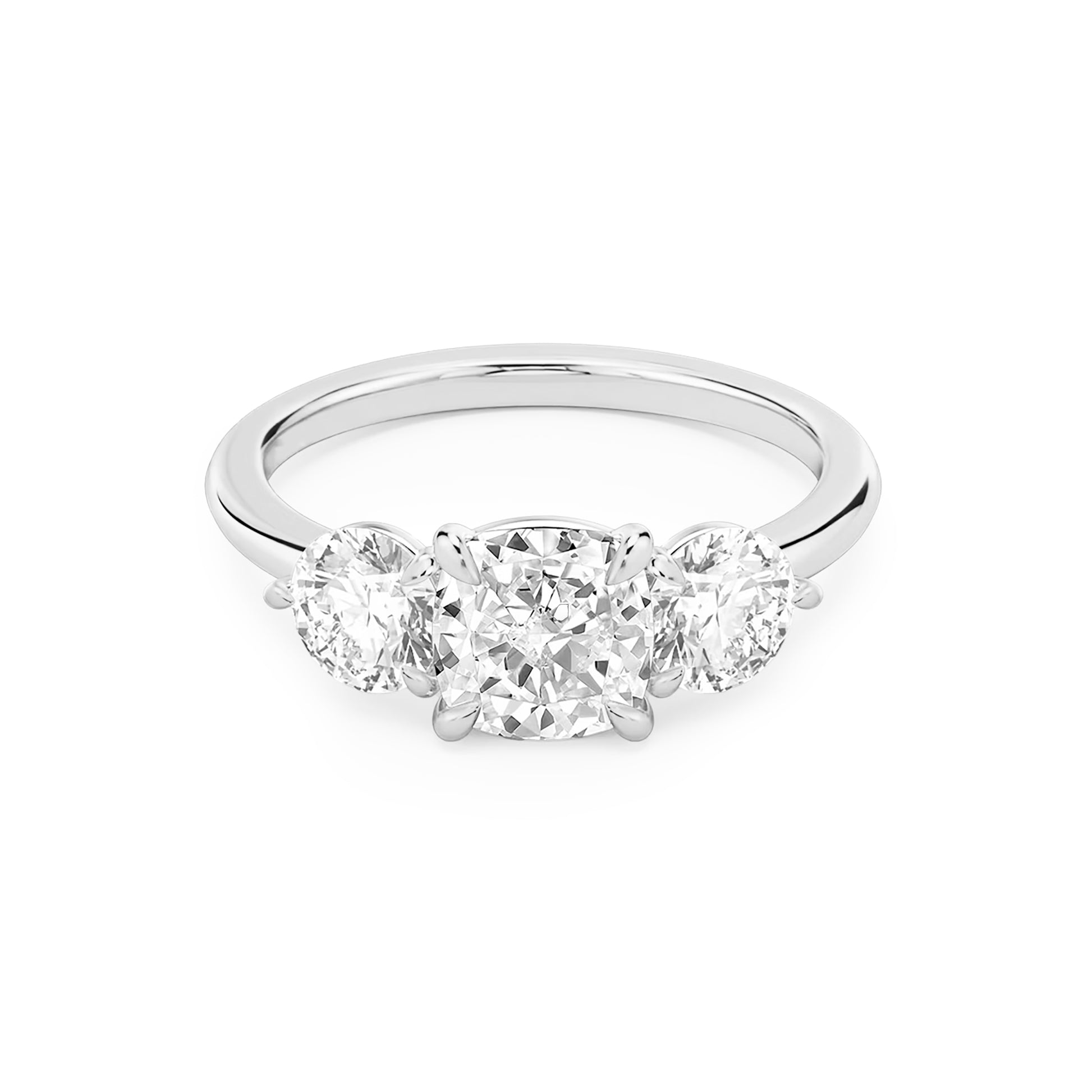 Three Stone Cushion Lab Diamond Ring in Platinum 4 Prong Setting - Neoshine