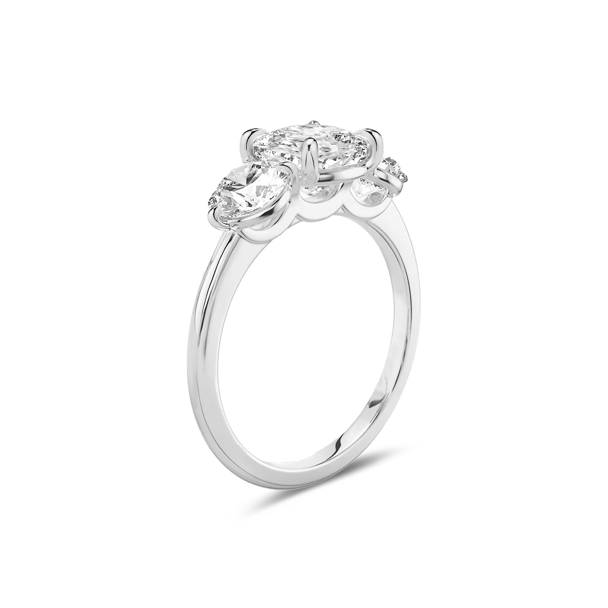Three Stone Cushion Lab Diamond Ring in Platinum 4 Prong Setting - Neoshine