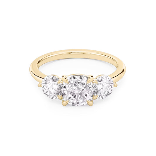 Three Stone Cushion Lab Diamond Ring in 18K Yellow Gold 4 Prong Setting - Neoshine