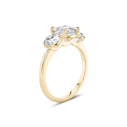 Three Stone Cushion Lab Diamond Ring in 18K Yellow Gold 4 Prong Setting - Neoshine