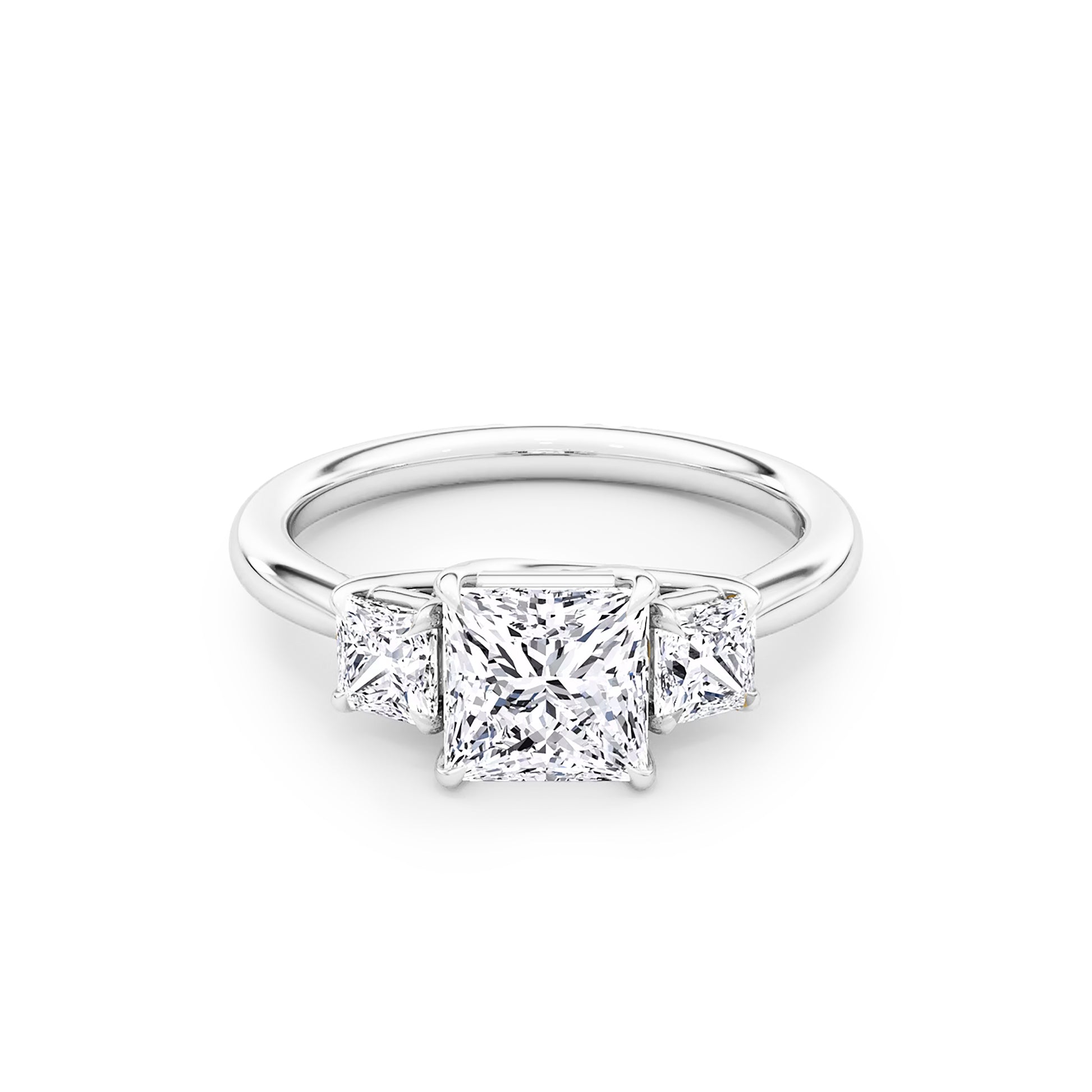Three Stone Princess Lab Diamond Ring in Platinum 4 Prong Setting - Neoshine