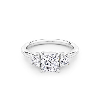 Three Stone Princess Lab Diamond Ring in Platinum 4 Prong Setting - Neoshine