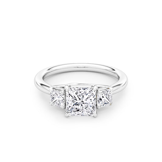 Three Stone Princess Lab Diamond Ring in Platinum 4 Prong Setting - Neoshine