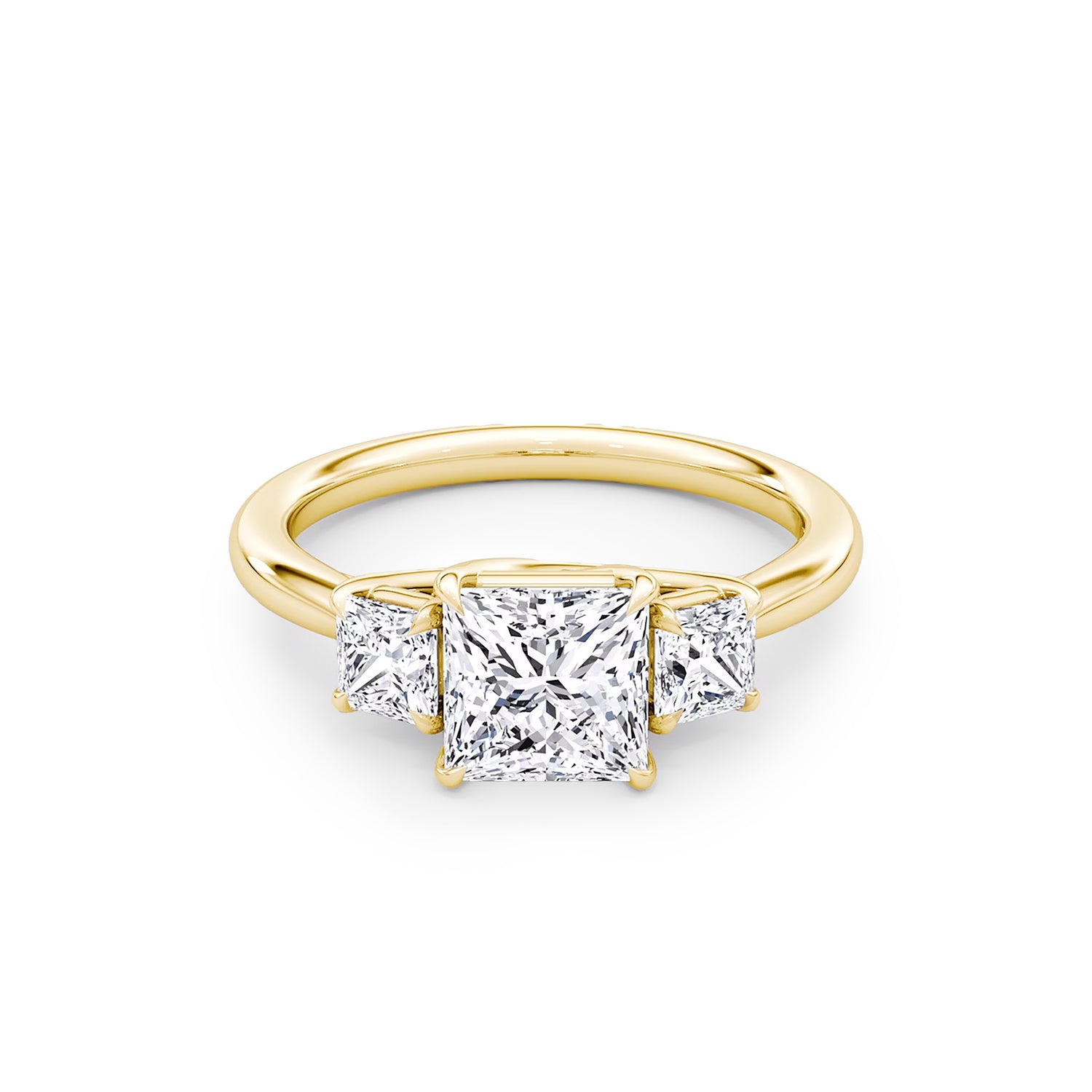Three Stone Princess Lab Diamond Ring in 18K Yellow Gold 4 Prong Setting - Neoshine