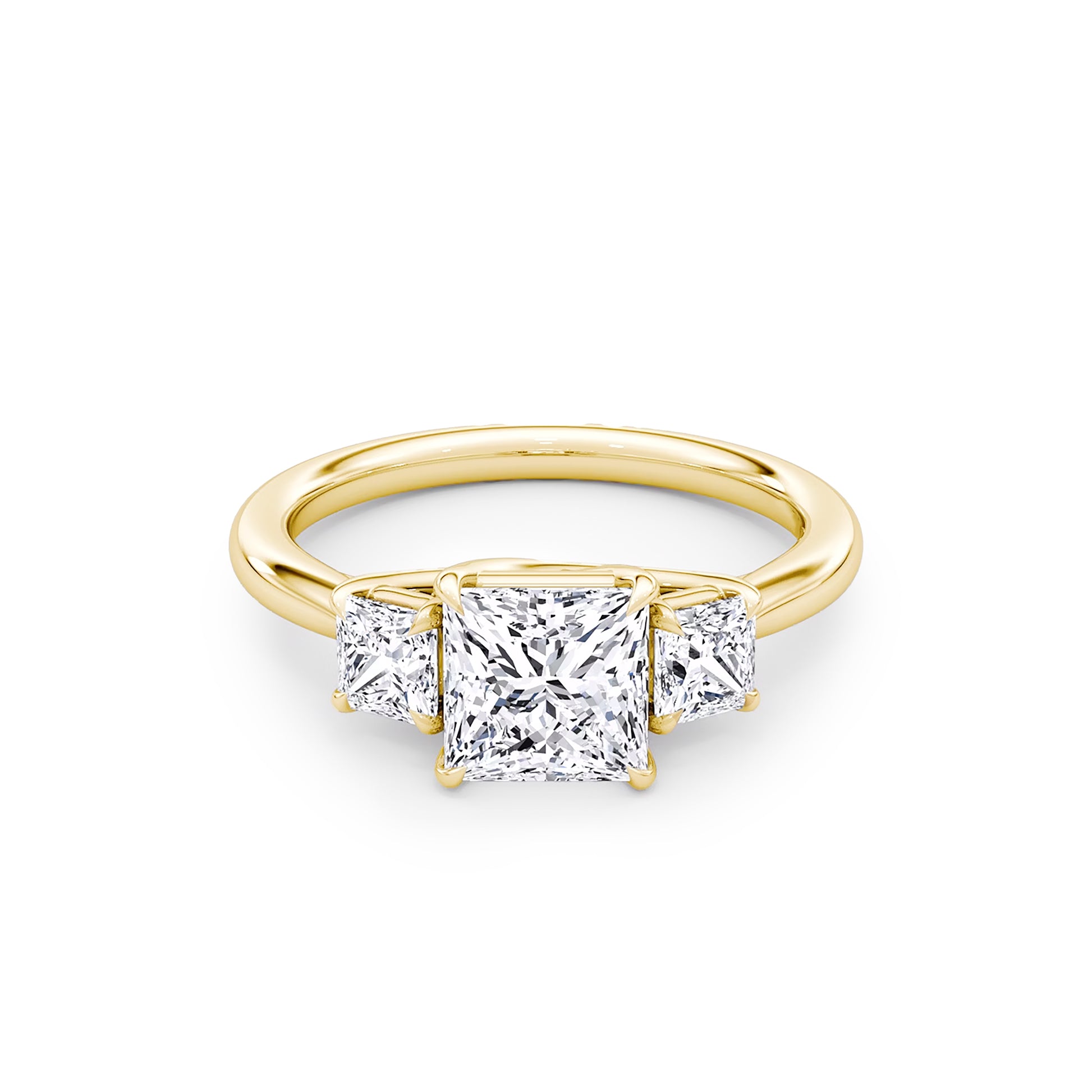 Three Stone Princess Lab Diamond Ring in 18K Yellow Gold 4 Prong Setting - Neoshine