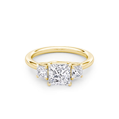 Three Stone Princess Lab Diamond Ring in 18K Yellow Gold 4 Prong Setting - Neoshine
