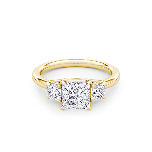 Three Stone Princess Lab Diamond Ring in 18K Yellow Gold 4 Prong Setting - Neoshine