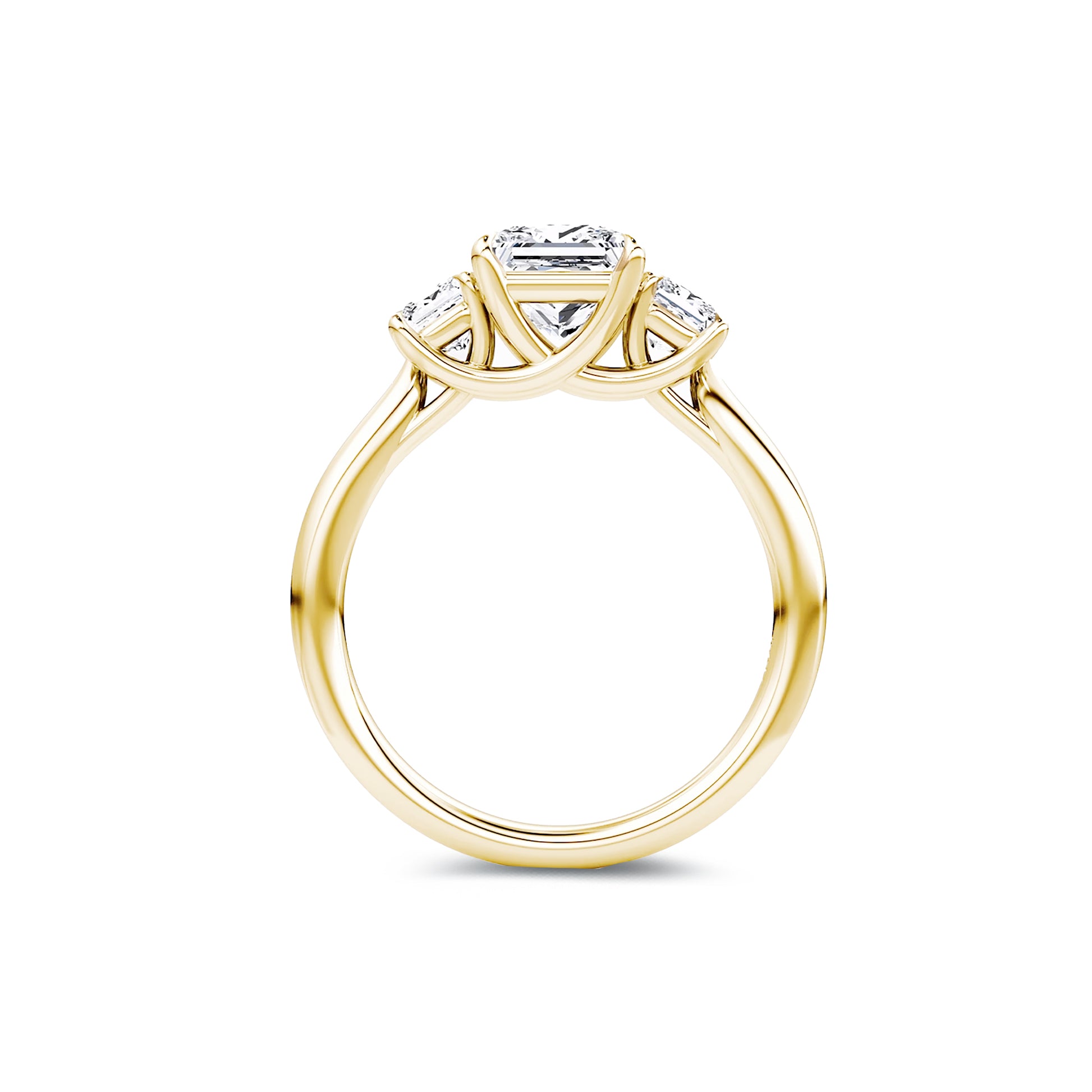 Three Stone Princess Lab Diamond Ring in 18K Yellow Gold 4 Prong Setting - Neoshine