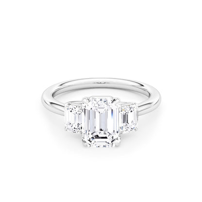 Three Stone Emerald Lab Diamond Ring in Platinum 4 Prong Setting - Neoshine