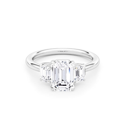 Three Stone Emerald Lab Diamond Ring in Platinum 4 Prong Setting - Neoshine