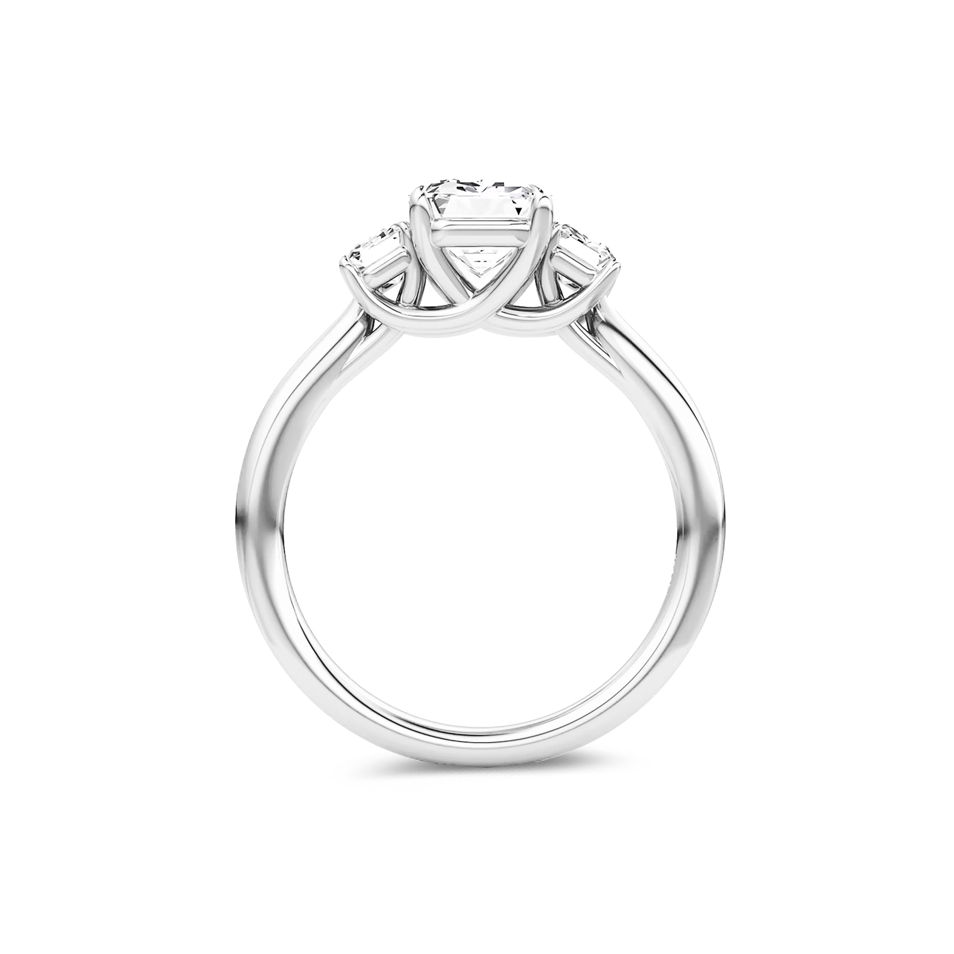 Three Stone Emerald Lab Diamond Ring in Platinum 4 Prong Setting - Neoshine