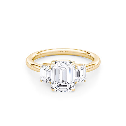 Three Stone Emerald Lab Diamond Ring in 18K Yellow Gold 4 Prong Setting - Neoshine
