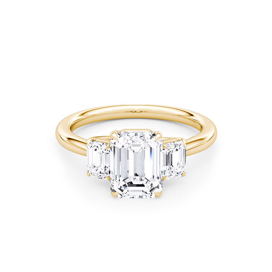 Three Stone Emerald Lab Diamond Ring in 18K Yellow Gold 4 Prong Setting - Neoshine