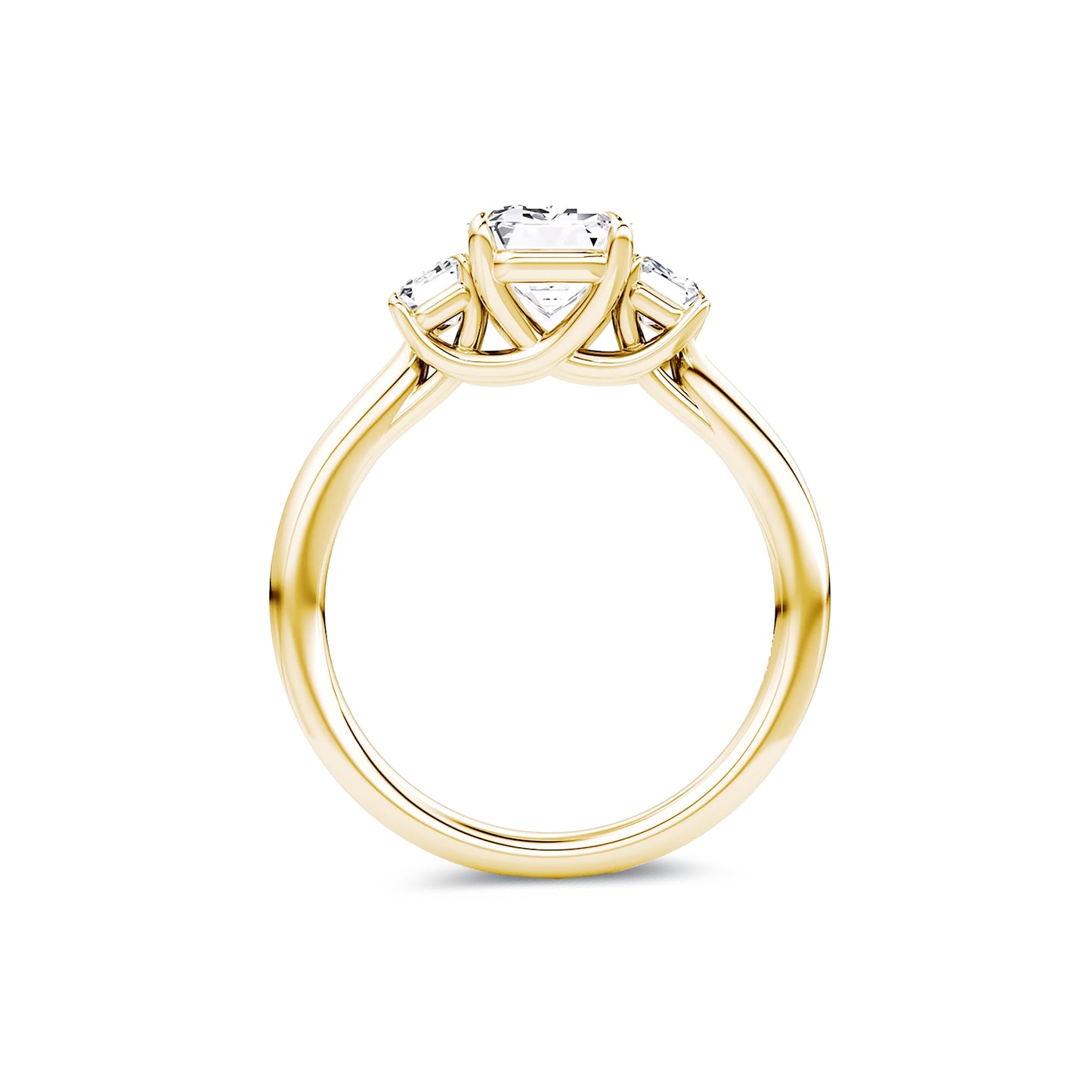 Three Stone Emerald Lab Diamond Ring in 18K Yellow Gold 4 Prong Setting - Neoshine