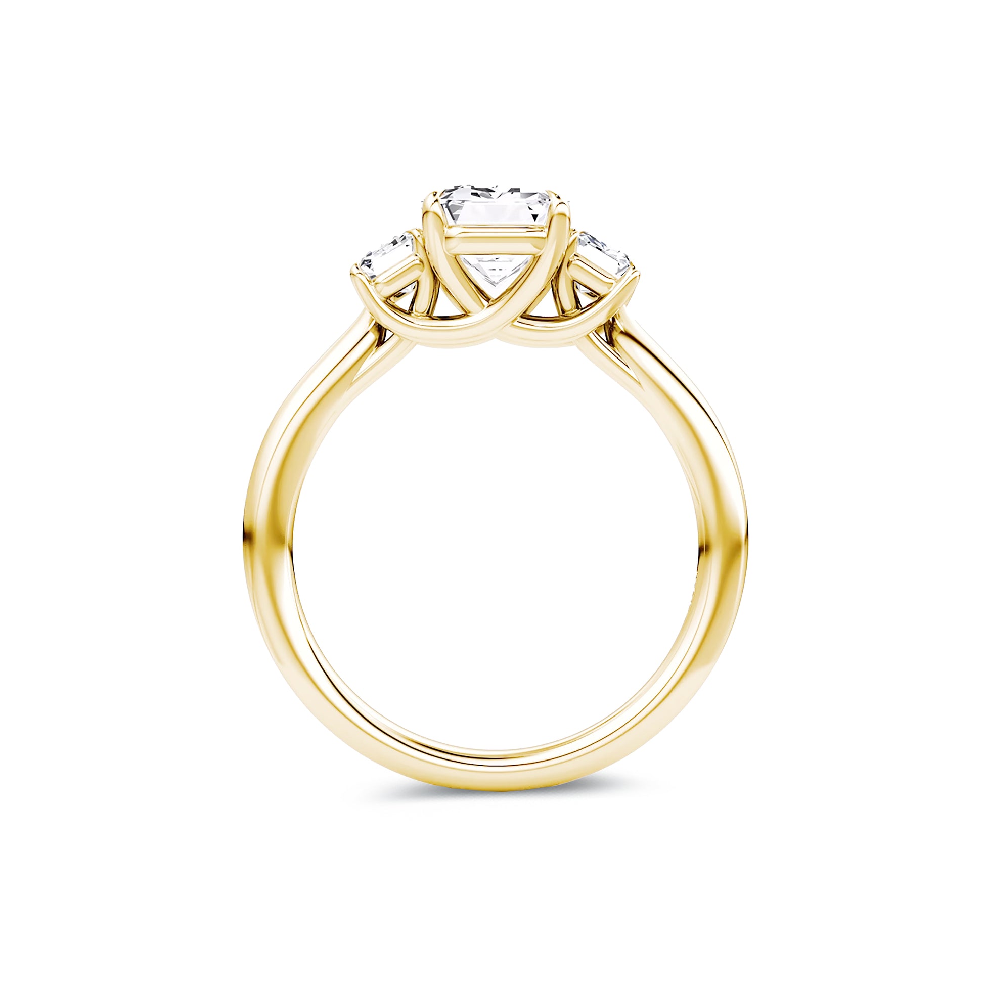 Three Stone Emerald Lab Diamond Ring in 18K Yellow Gold 4 Prong Setting - Neoshine
