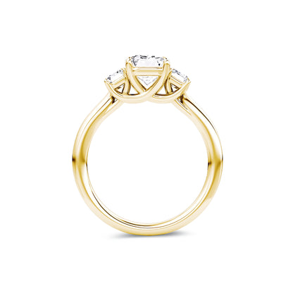 Three Stone Emerald Lab Diamond Ring in 18K Yellow Gold 4 Prong Setting - Neoshine