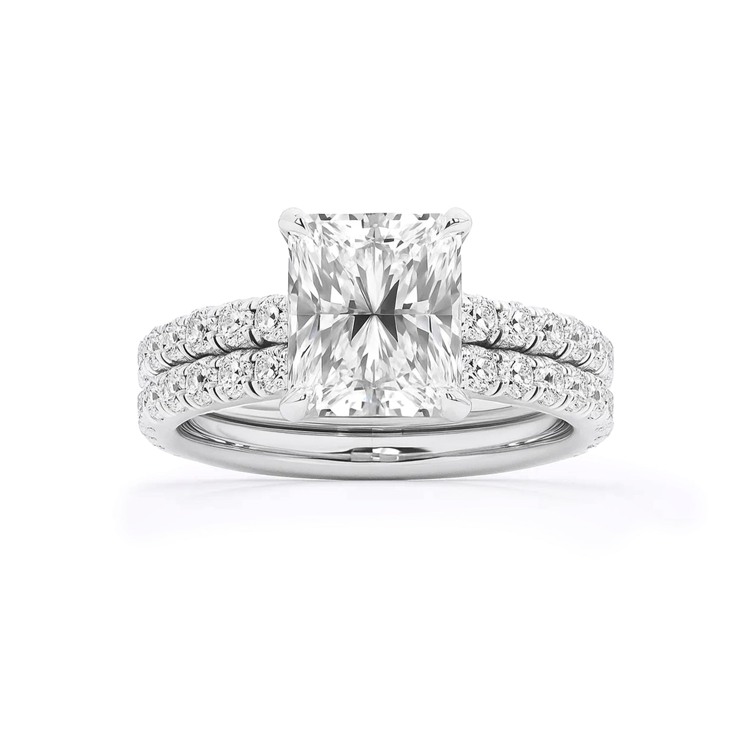 Bridal Set Radiant Lab Diamond Ring in Platinum 4 Prong Setting - Neoshine