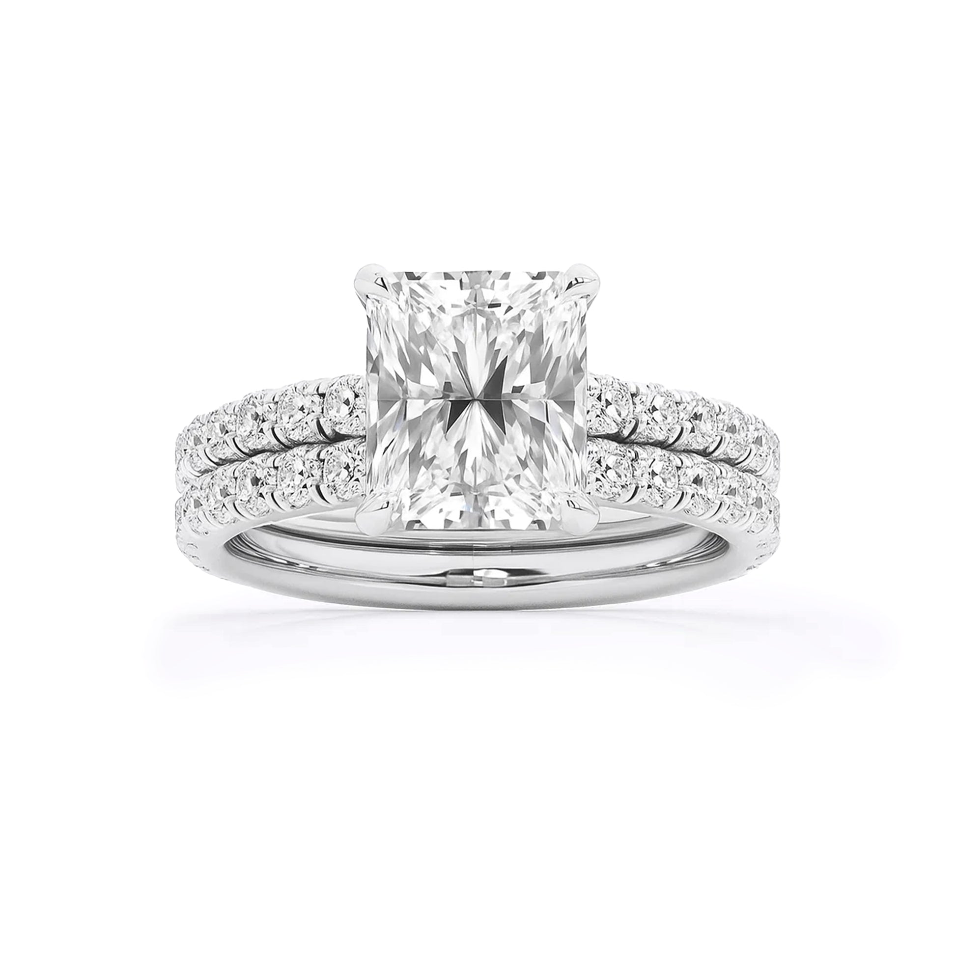 Bridal Set Radiant Lab Diamond Ring in Platinum 4 Prong Setting - Neoshine