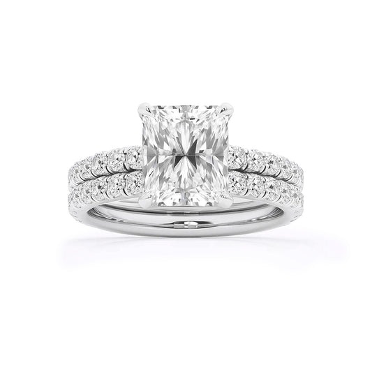 Bridal Set Radiant Lab Diamond Ring in Platinum 4 Prong Setting - Neoshine
