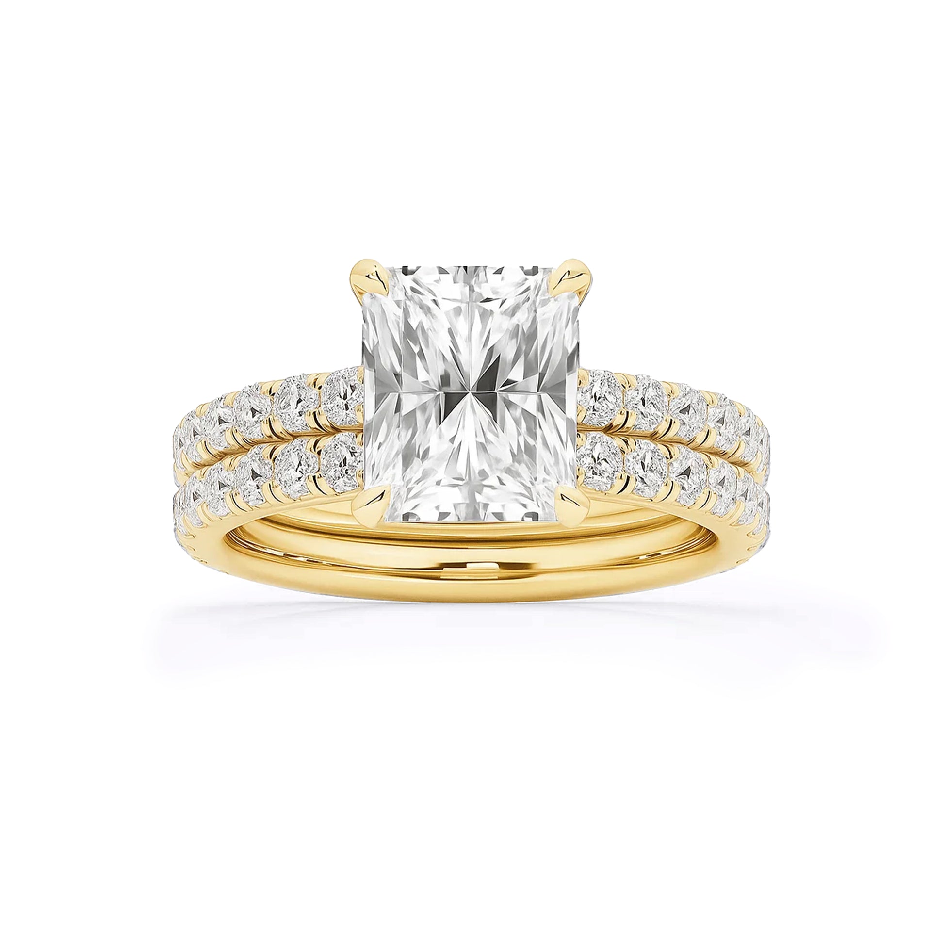 Bridal Set Radiant Lab Diamond Ring in 18K Yellow Gold 4 Prong Setting - Neoshine