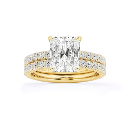 Bridal Set Radiant Lab Diamond Ring in 18K Yellow Gold 4 Prong Setting - Neoshine