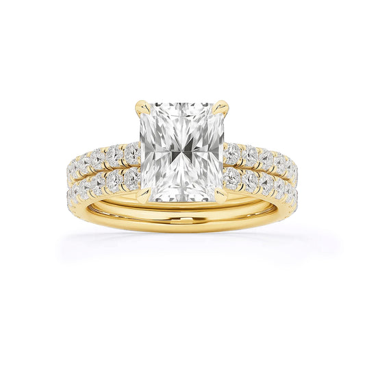 Bridal Set Radiant Lab Diamond Ring in 18K Yellow Gold 4 Prong Setting - Neoshine