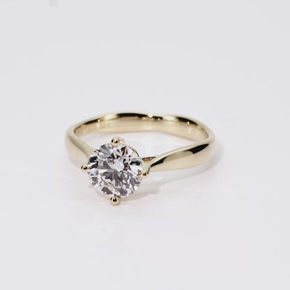 1.12ct Round Lab-Grown Diamond Ring in 14K Yellow Gold – VVS2, G Color, Ideal Cut Size 5