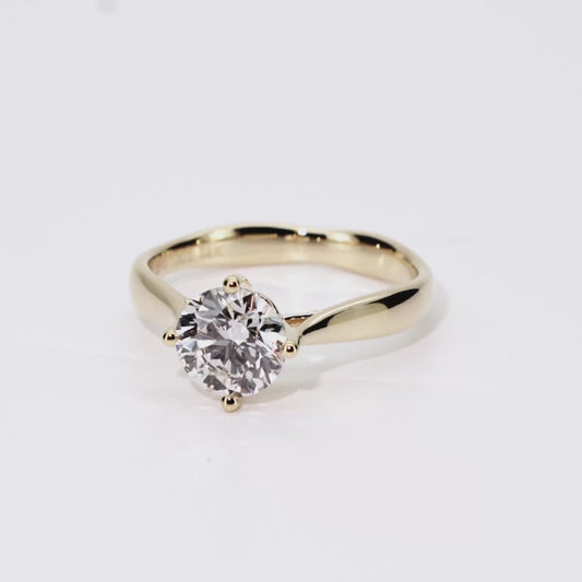 1.12ct Round Lab-Grown Diamond Ring in 14K Yellow Gold – VVS2, G Color, Ideal Cut Size 5